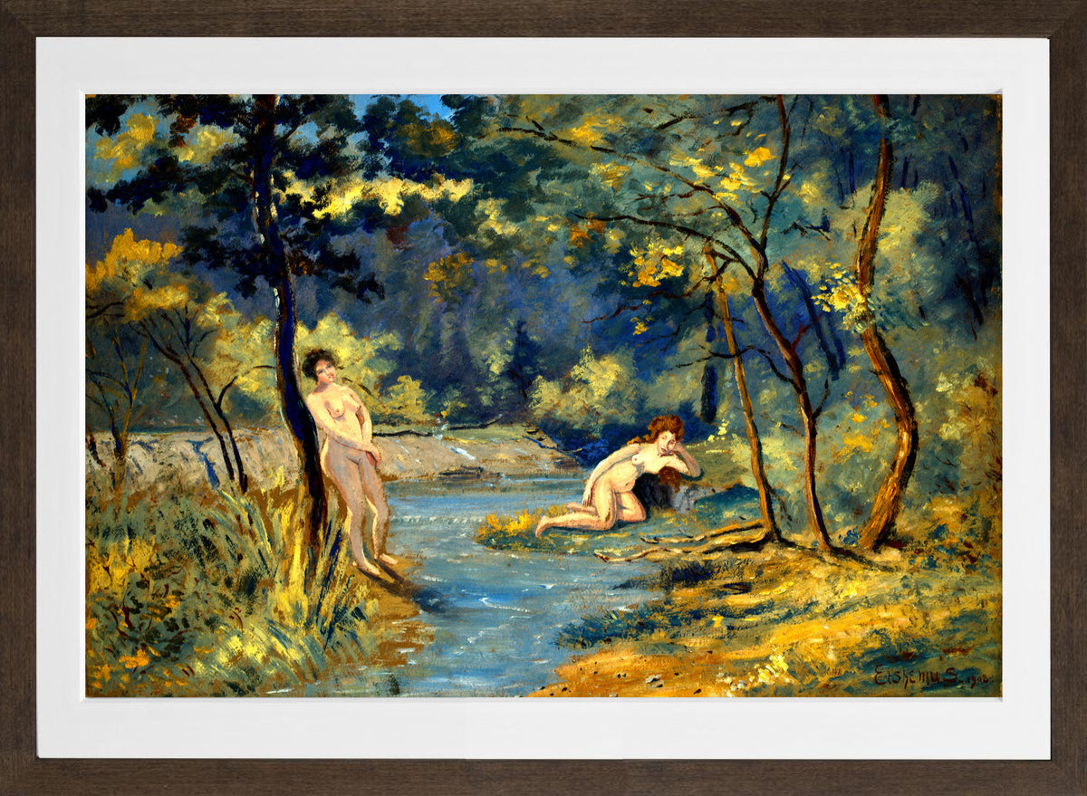 Louis Michel Eilshemius Print, Standing and Reclining Nymphs (1908) — brown frame