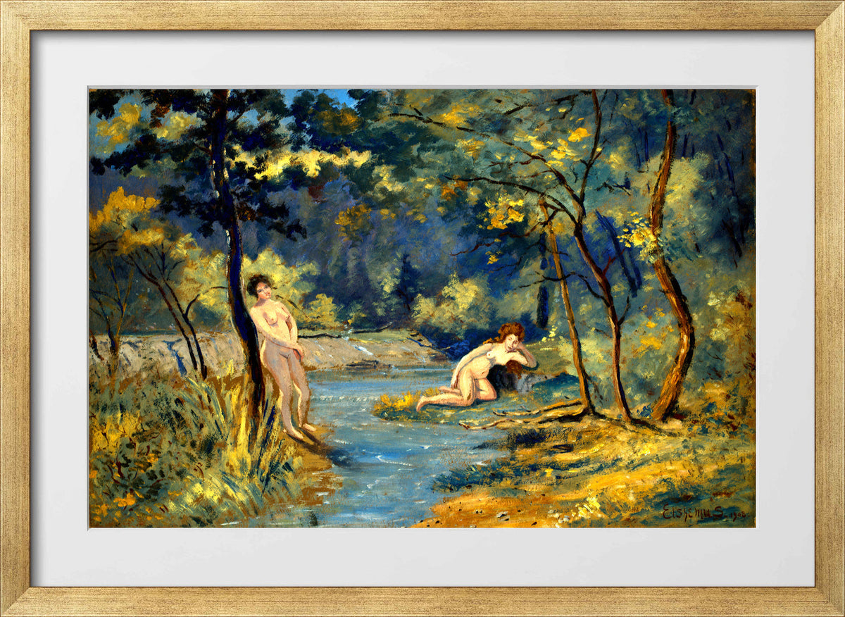 Louis Michel Eilshemius Print, Standing and Reclining Nymphs (1908) — gold frame