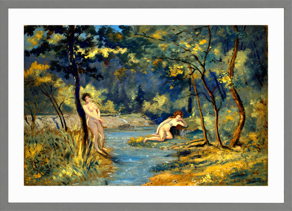 Louis Michel Eilshemius Print, Standing and Reclining Nymphs (1908) — light grey frame