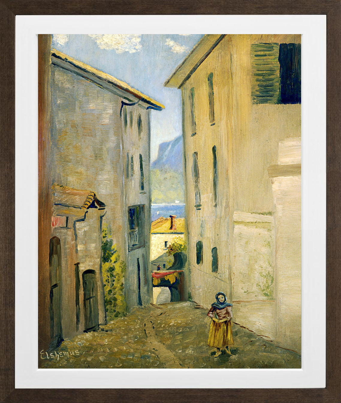 Louis Michel Eilshemius Print, Street in Lugano — brown frame