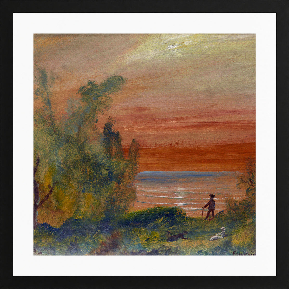 Louis Michel Eilshemius Print, Sunset with Man Standing on Shore (1920) — black frame