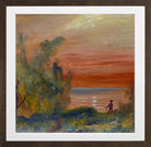 Louis Michel Eilshemius Print, Sunset with Man Standing on Shore (1920) — brown frame