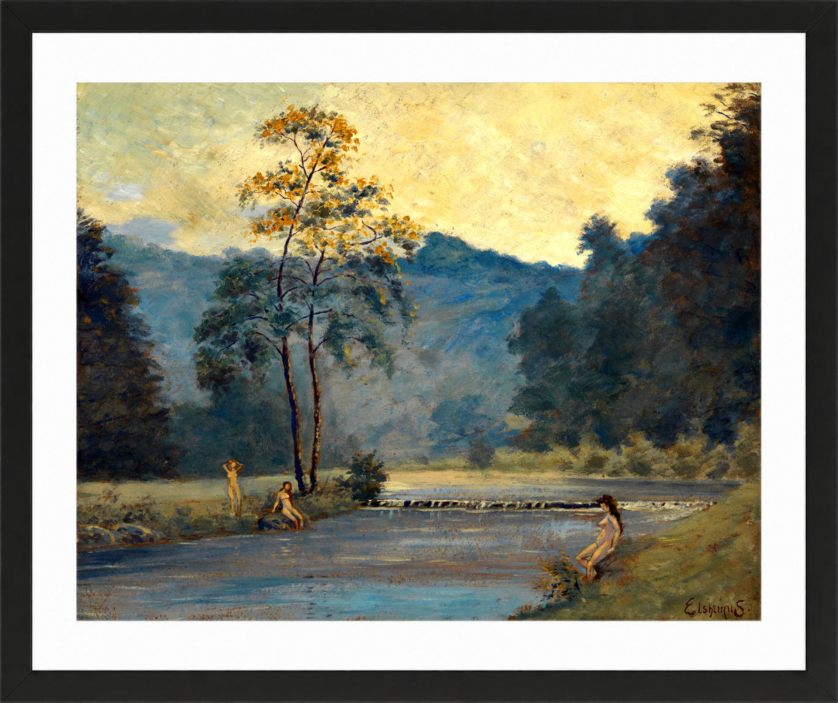 Louis Michel Eilshemius Print, Three Girls and River (1907) — black frame