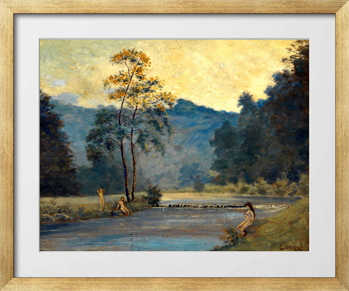 Louis Michel Eilshemius Print, Three Girls and River (1907) — gold frame