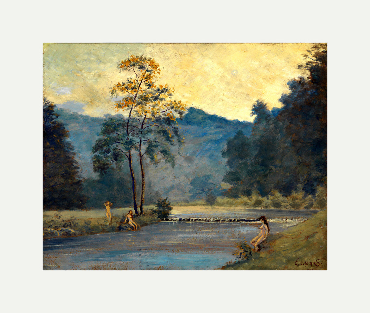 Louis Michel Eilshemius Print, Three Girls and River (1907) — rolled canvas