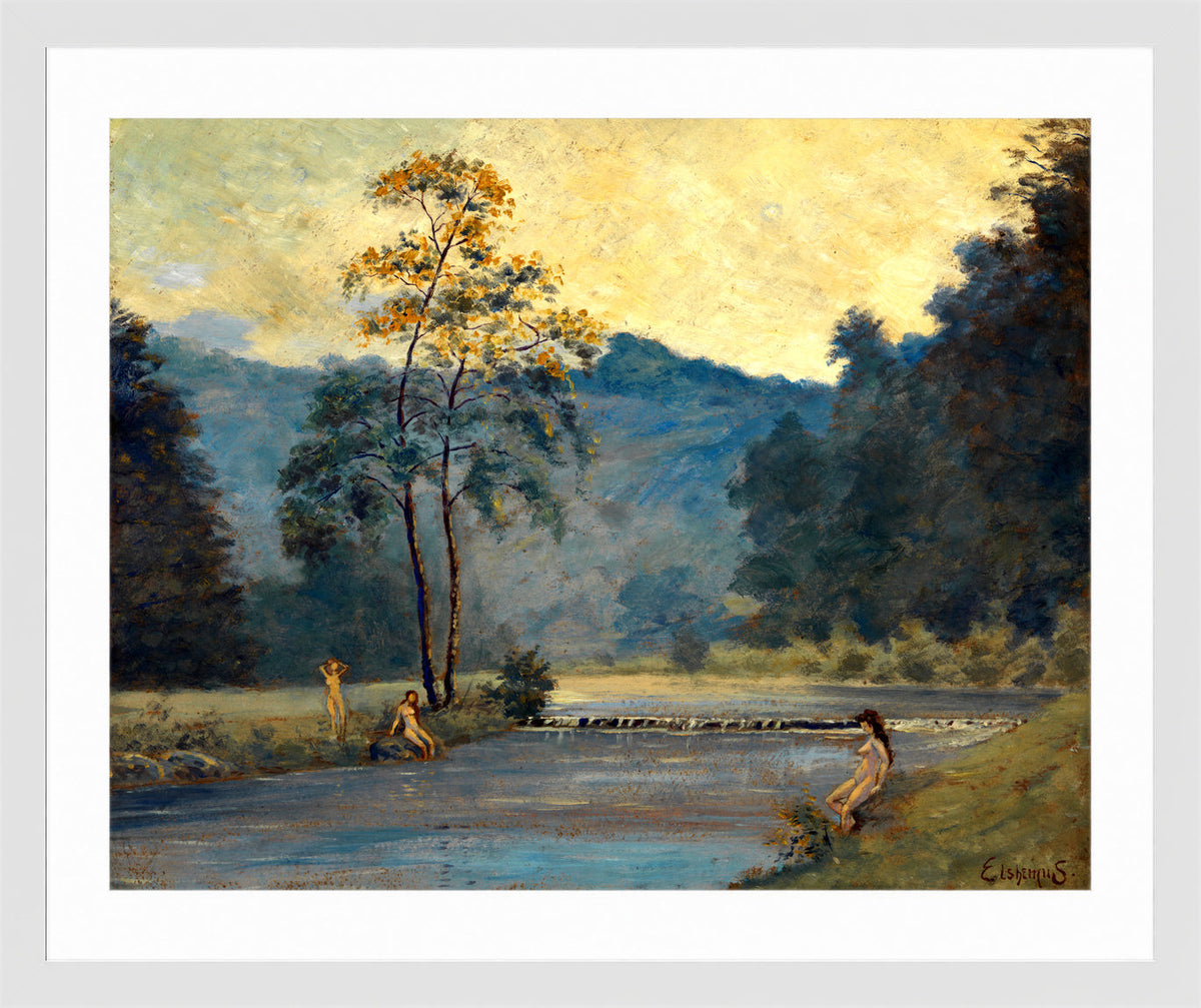Louis Michel Eilshemius Print, Three Girls and River (1907) — white frame