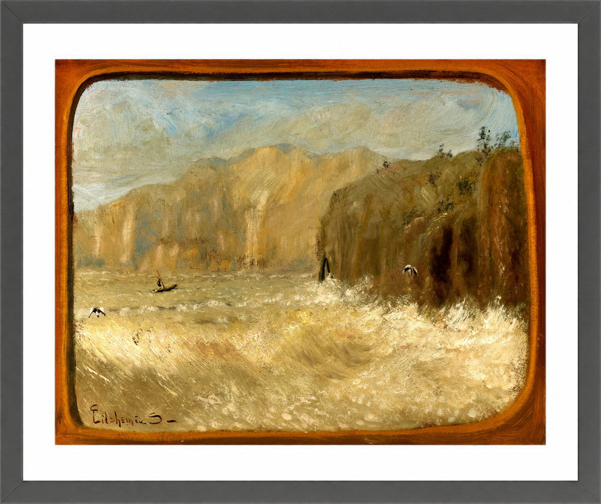Louis Michel Eilshemius Print, Two Gulls and Cliffs — dark grey frame