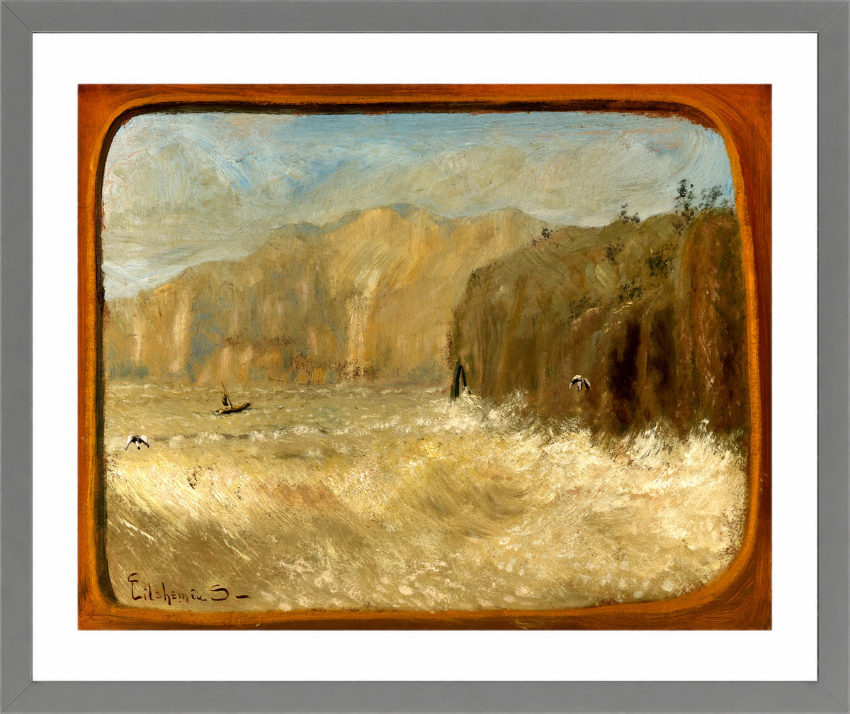 Louis Michel Eilshemius Print, Two Gulls and Cliffs — light grey frame