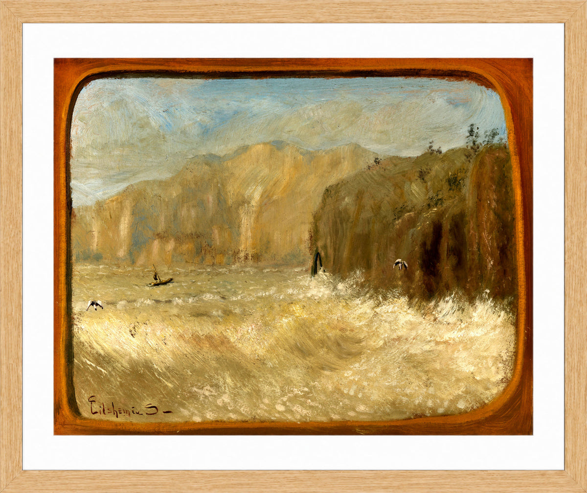 Louis Michel Eilshemius Print, Two Gulls and Cliffs — oak frame