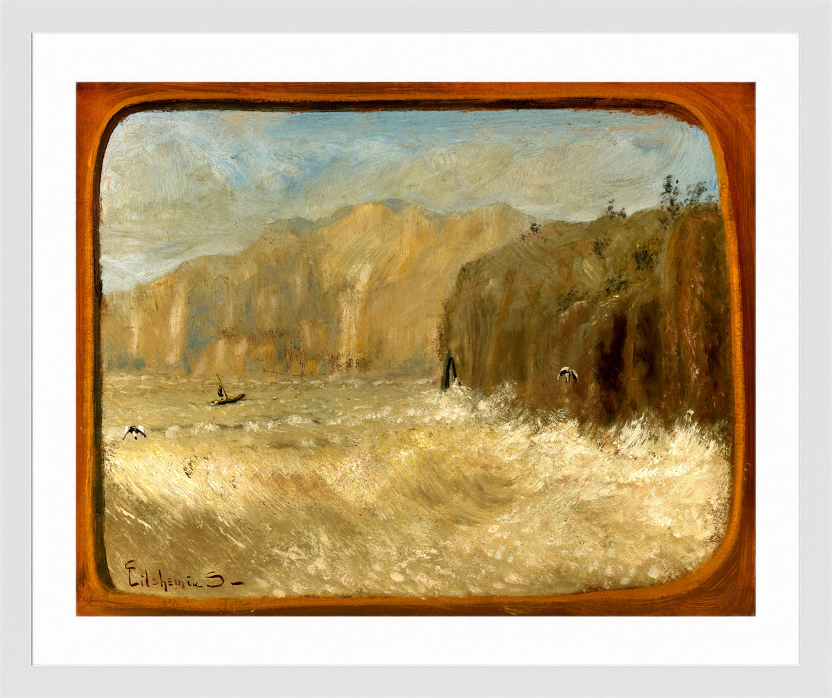 Louis Michel Eilshemius Print, Two Gulls and Cliffs — white frame