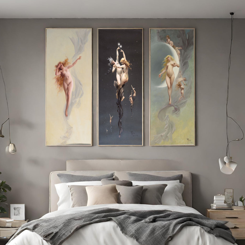 Bedroom Wall Art, Set of 3 Fantasy Nudes by Luis Ricardo Falero