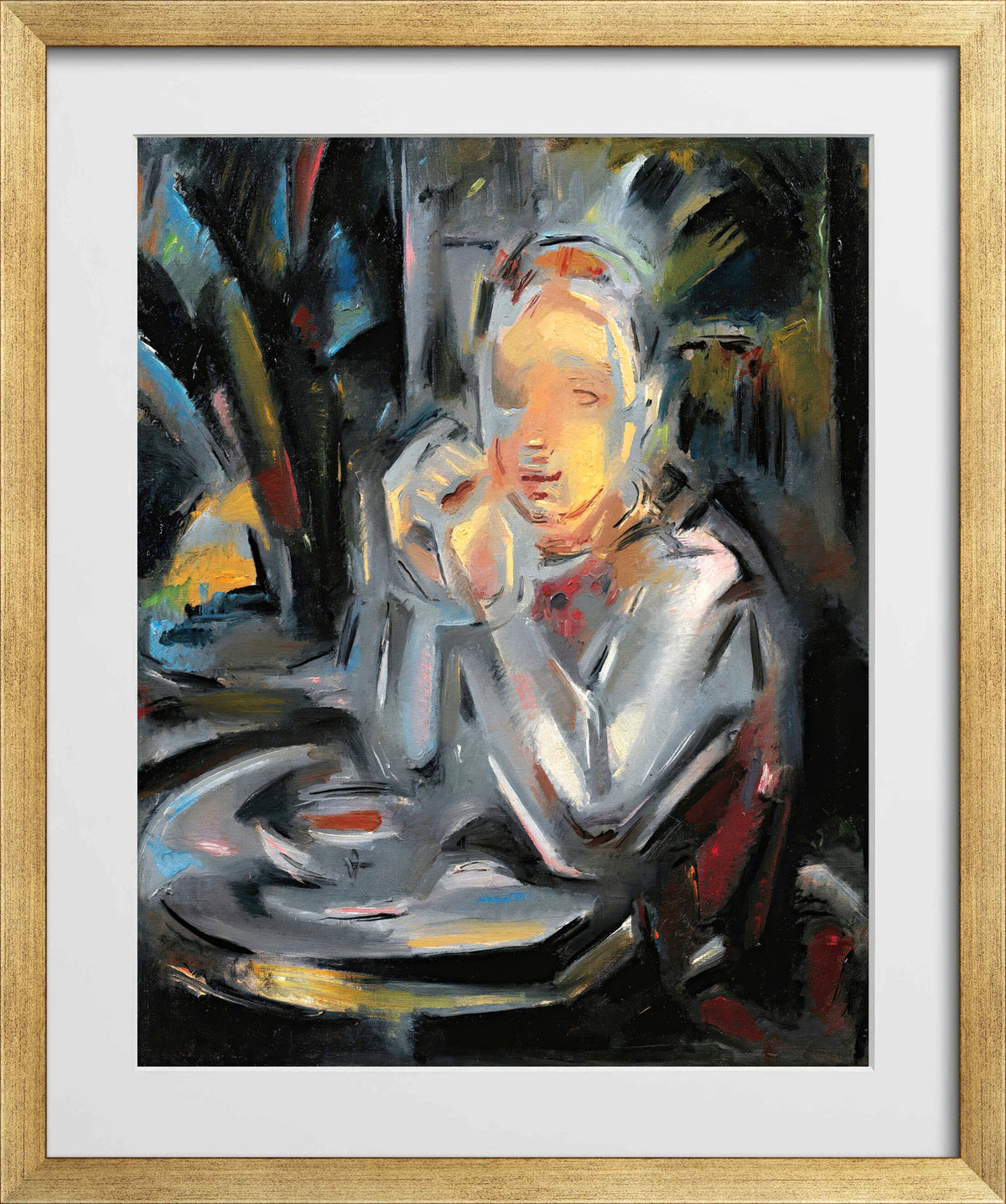 Jeune Assis à Table Face à une Tasse by Maria Blanchard — gold frame
