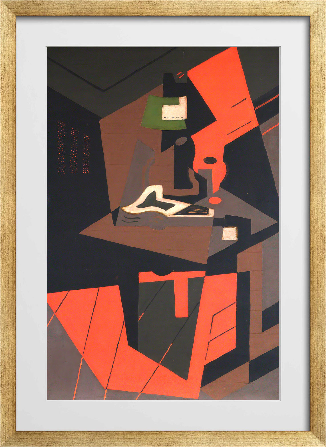 Still Life with Red Lamp (1916–1918) by Maria Blanchard — gold frame