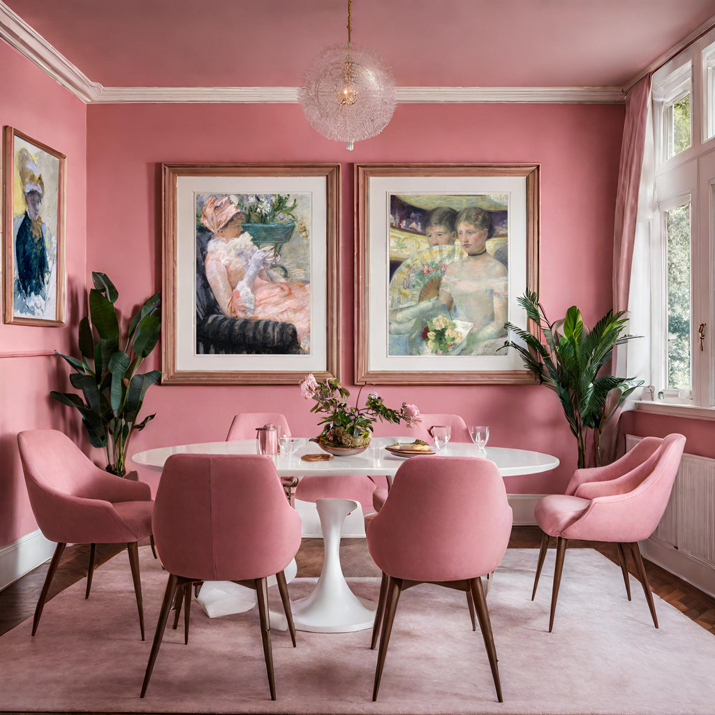 Mary Cassatt portrait in a pink dining room