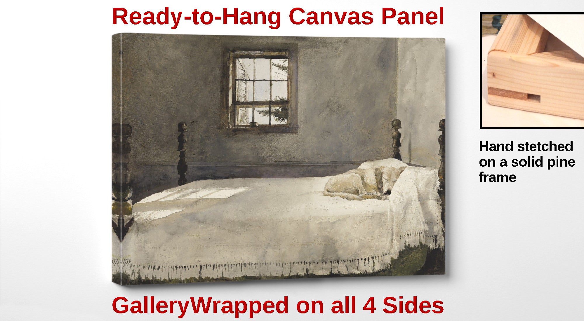 Andrew Wyeth Fine Art Print, Master Bedroom ready to hang unframed canvas panel