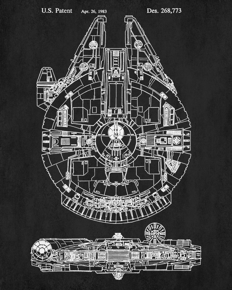 Millennium Falcon Blueprint Poster Patent Print Star Wars Spaceship