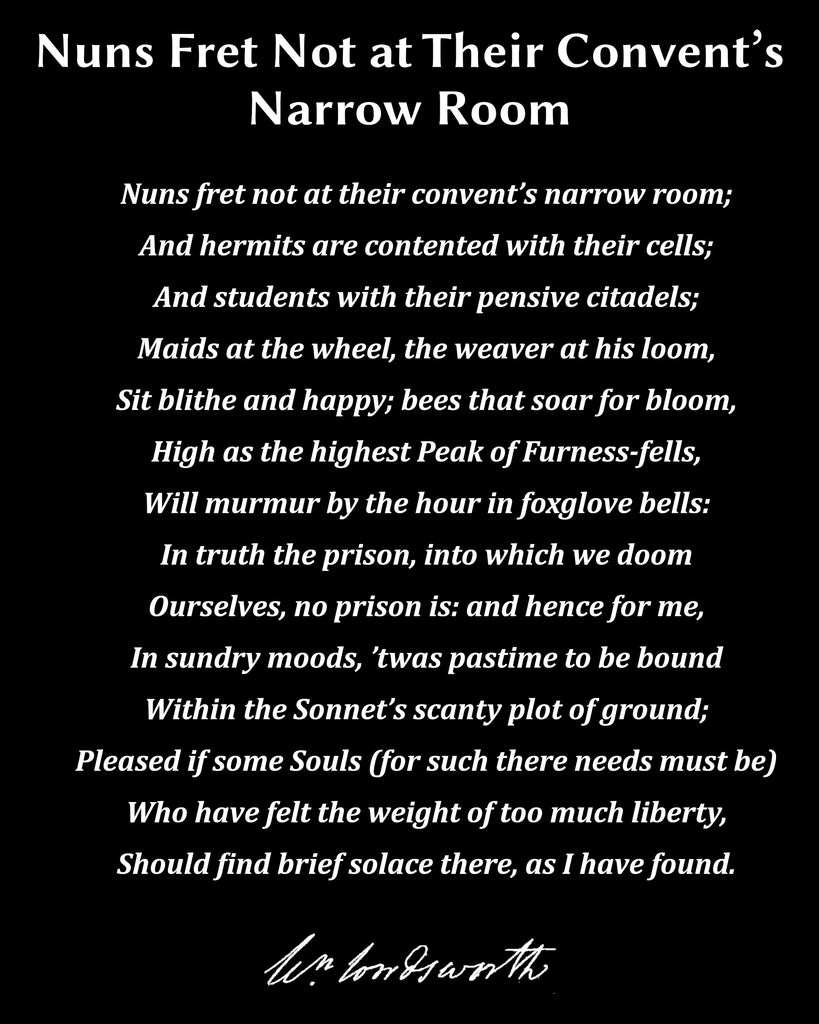 Nuns Fret Not at Their Convent’s Narrow Room, Poem by William Wordsworth, Typography Print