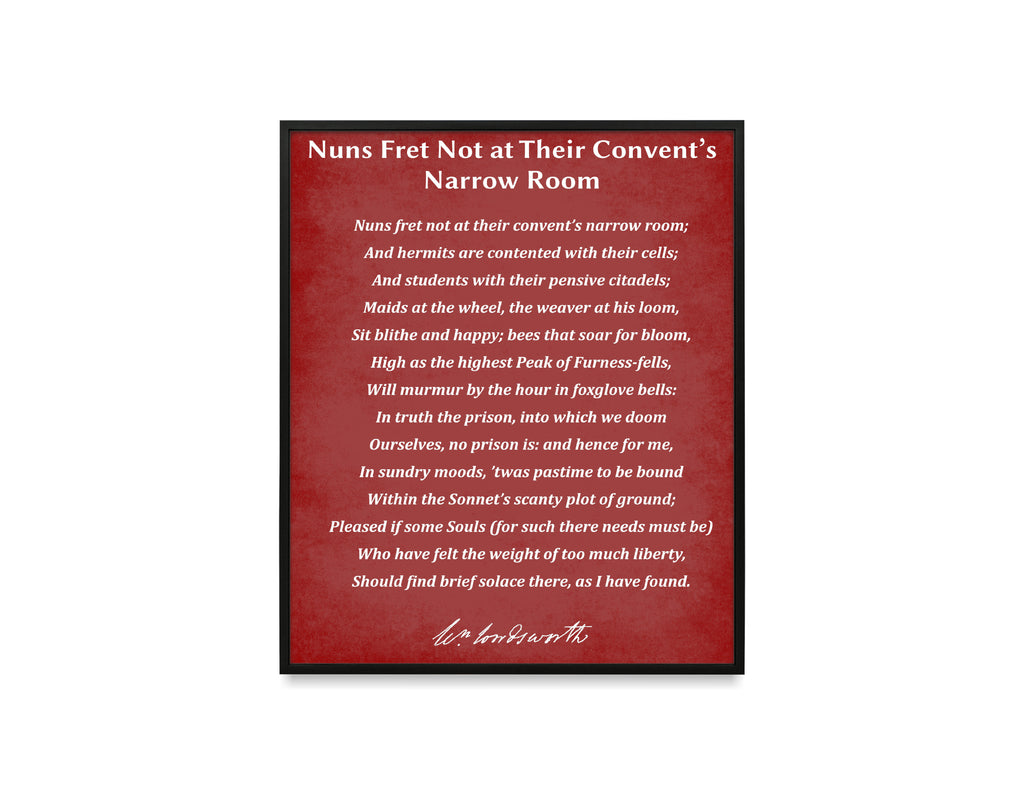 Nuns Fret Not at Their Convent’s Narrow Room, Poem by William Wordsworth, Typography Print