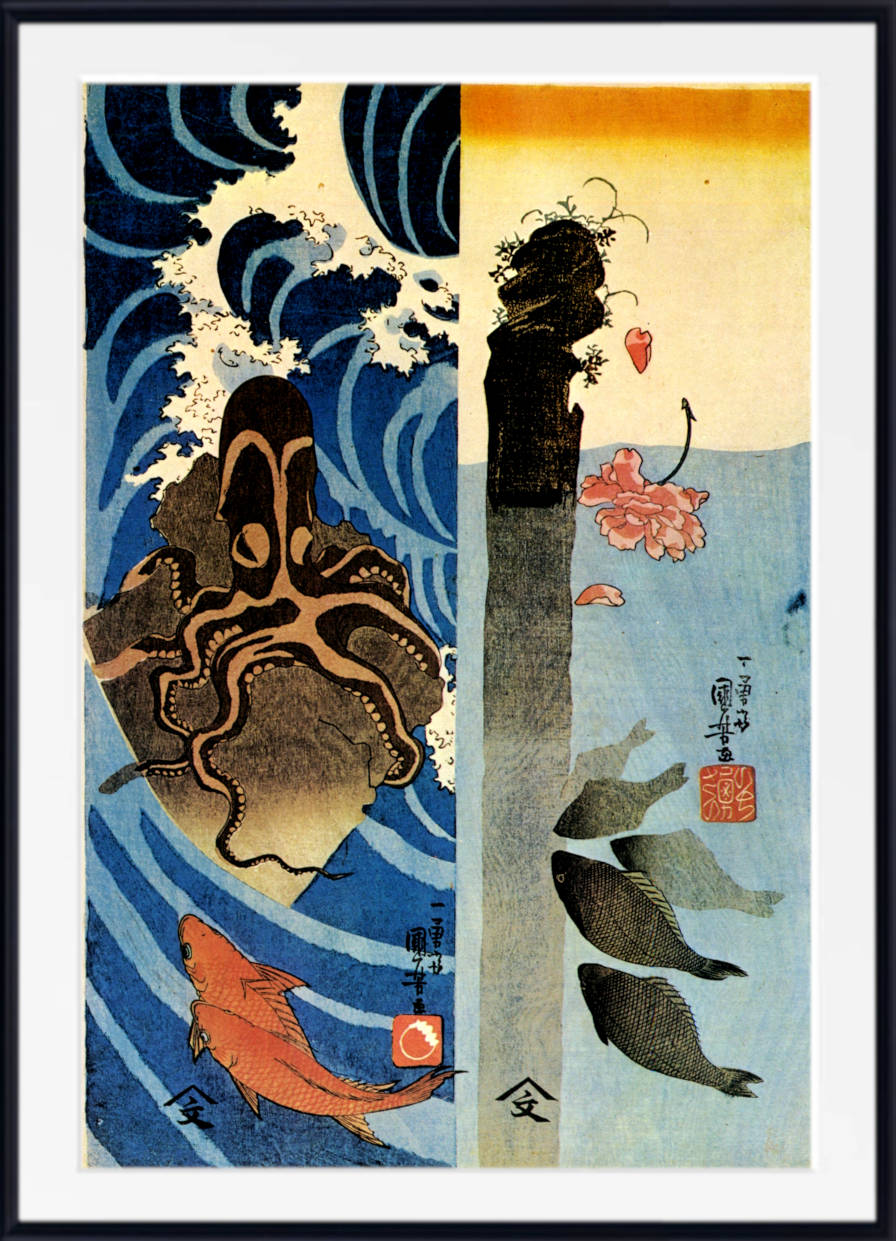 Utagawa Kuniyoshi, Japanese Fine Art Print, octopus red fish, Ukiyo-e