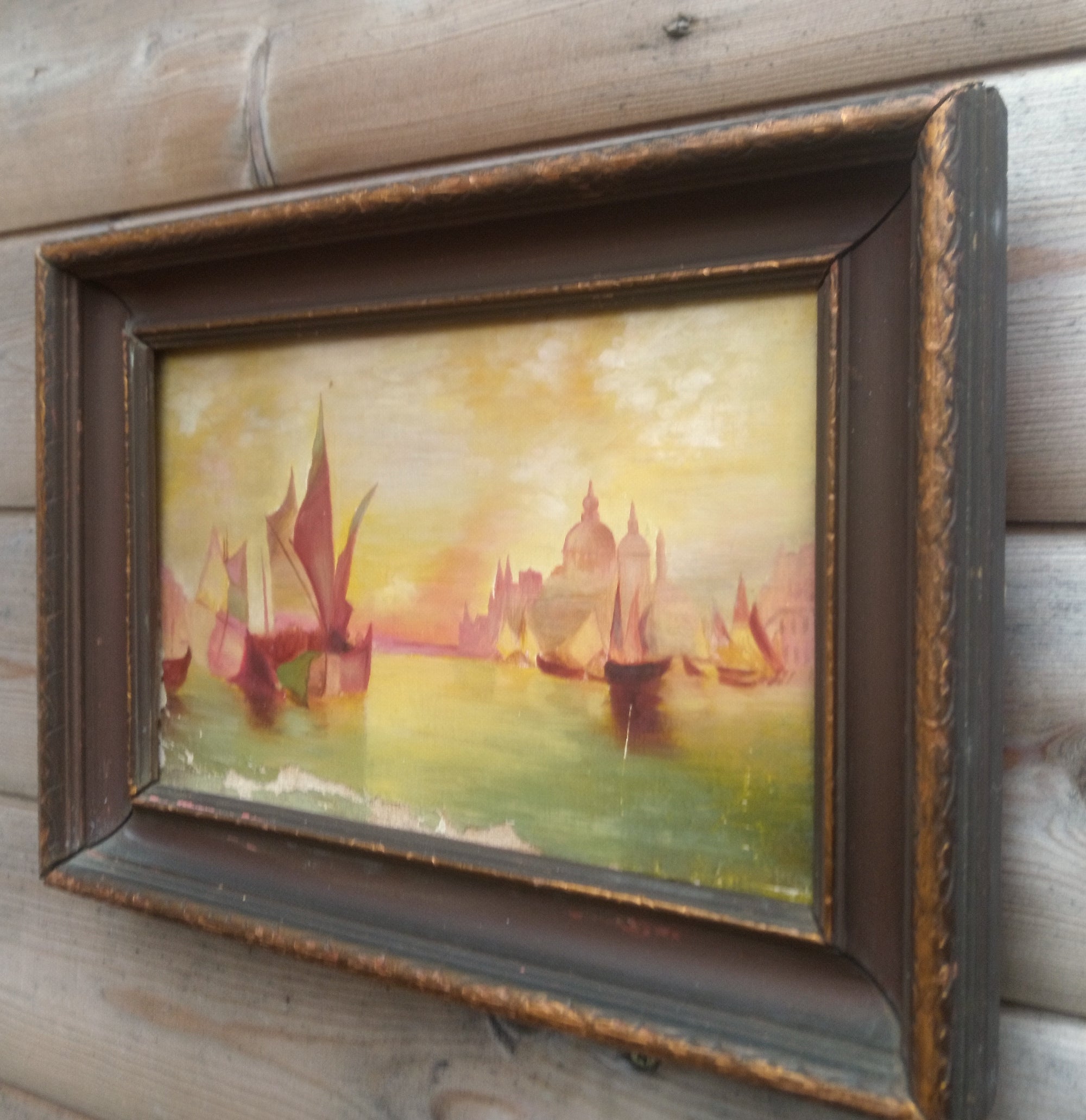 Victorian Antique Oil Painting, Framed Original Grand Canal Venice