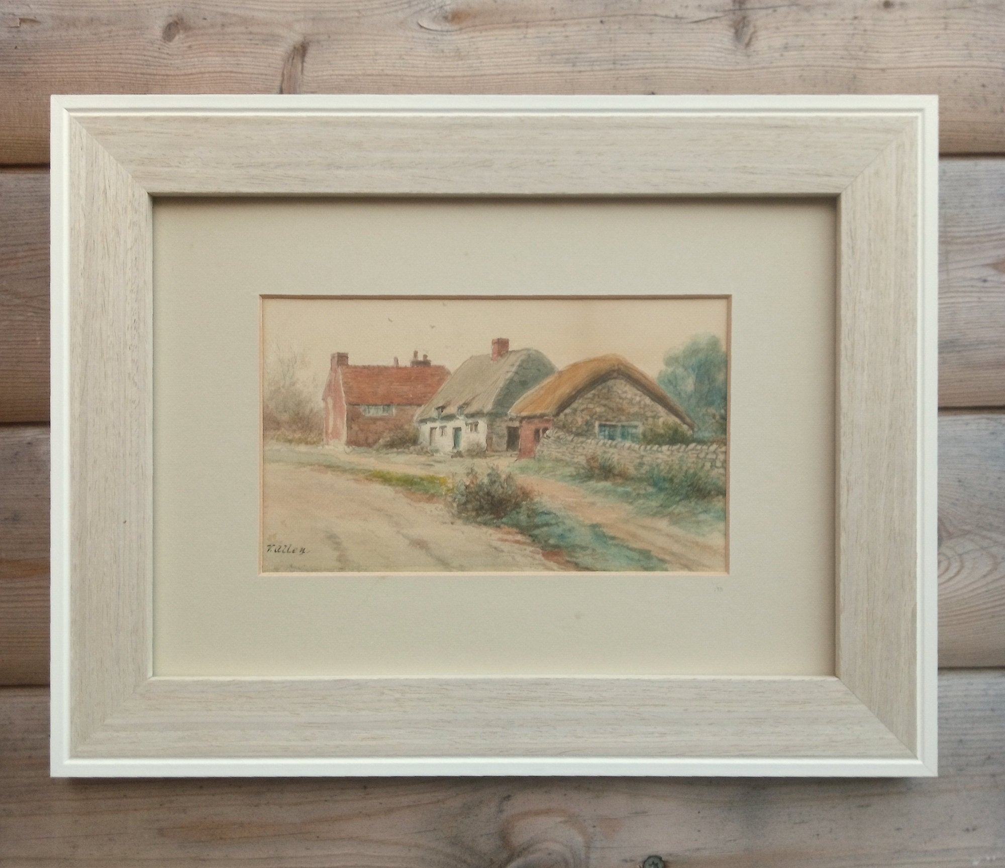Thatched Farm Cottage Watercolour, Original Framed Signed Painting, V. Allen