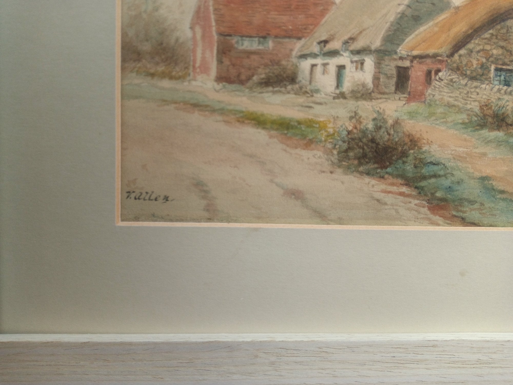 Thatched Farm Cottage Watercolour, Original Framed Signed Painting, V. Allen