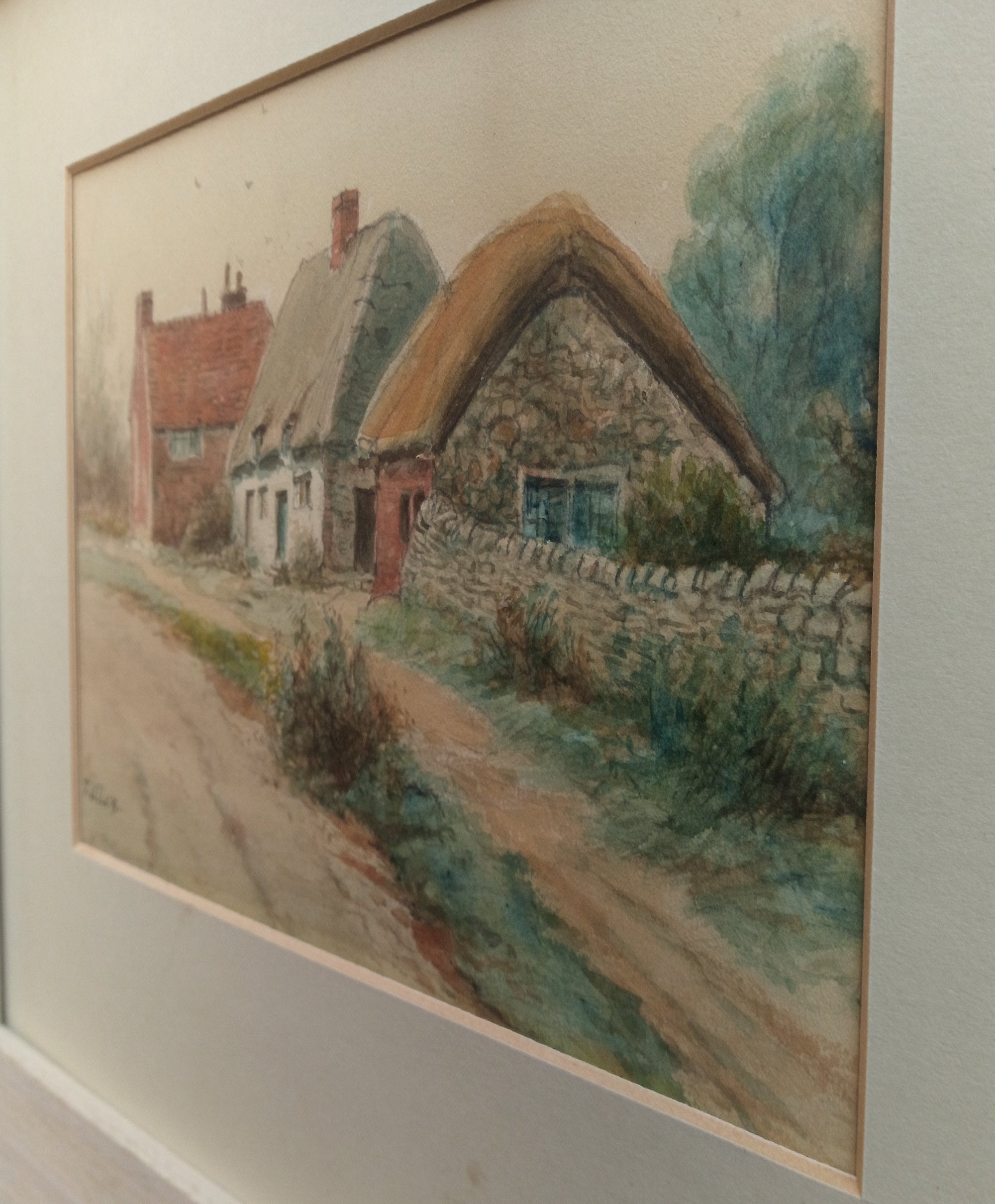 Thatched Farm Cottage Watercolour, Original Framed Signed Painting, V. Allen