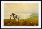 A beautifully painted depiction of 19th century farming life with a ploughman adjusting the harness on one of his dray horses at the end of a long day ploughing the fields of his coastal farm. Golden highlights of the setting sun have been expertly applied giving the viewer the rare treat of being "pulled" into this most appealing scene. A step back to bygone days with a classic and timeless appeal.