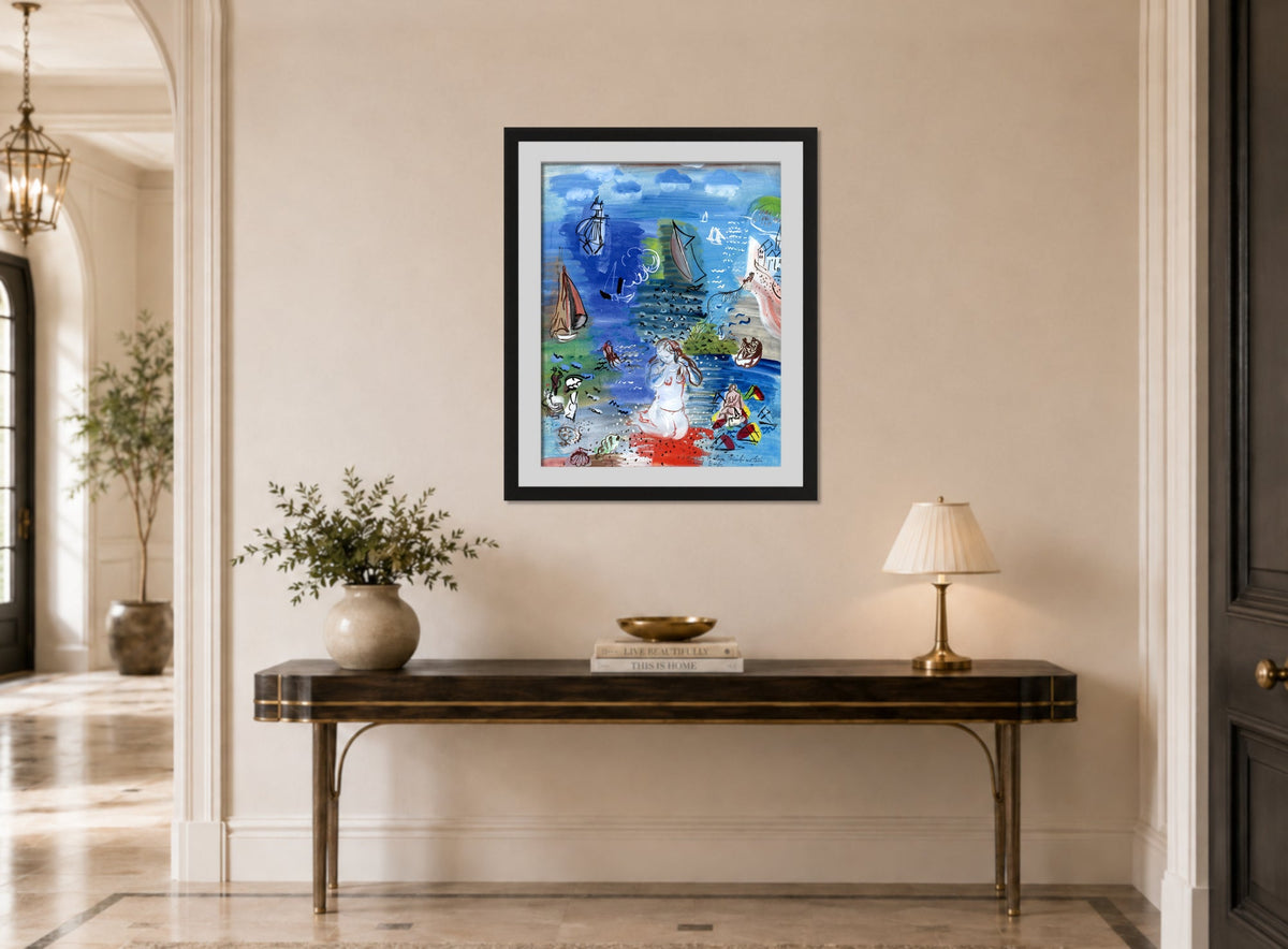 Raoul Dufy Print, 004 Amphitrite (1939)_10x8 displayed above a console table