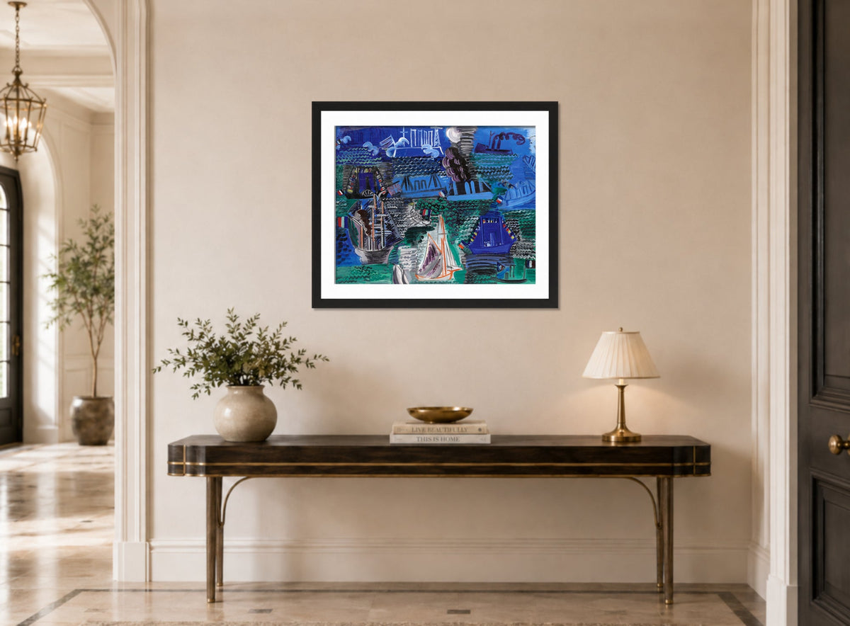 Raoul Dufy Print, 013 Boats (circa 1930)_10x8 displayed above a console table