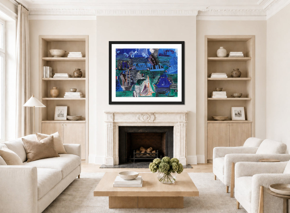 Raoul Dufy Print, 013 Boats (circa 1930)_10x8 displayed in a Scandinavian living room