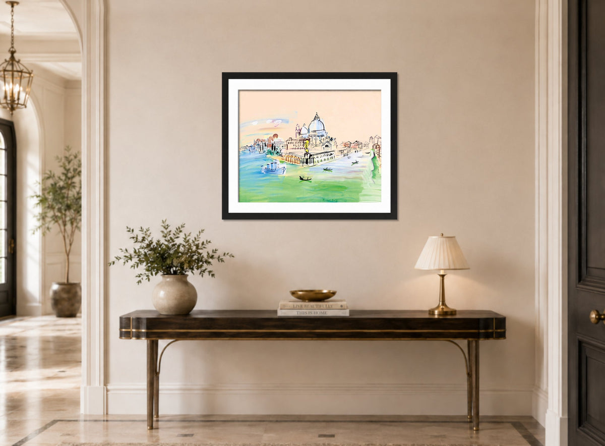 Raoul Dufy Print, 028 Customs Point, Venice (1938)_10x8 displayed above a console table