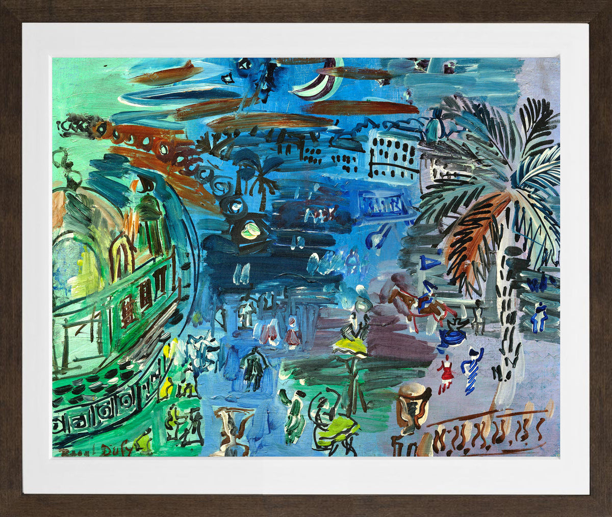 Raoul Dufy Print, 038 L’ancien casino de Nice de nuit_10x8 in a brown frame