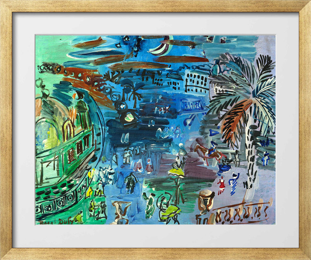 Raoul Dufy Print, 038 L’ancien casino de Nice de nuit_10x8 in a gold frame