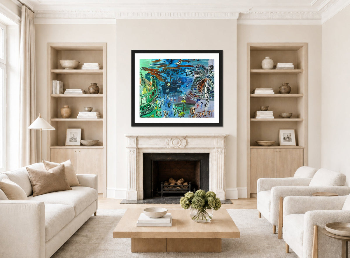 Raoul Dufy Print, 038 L’ancien casino de Nice de nuit_10x8 displayed in a Scandinavian living room