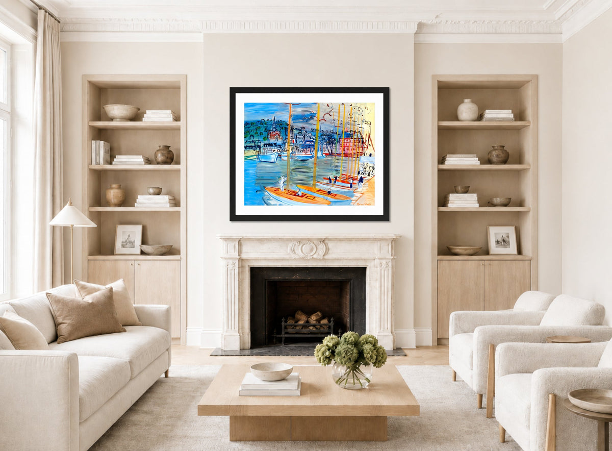 Raoul Dufy Print, 055 Le bassin de Deauville (1938)_10x8 displayed in a Scandinavian living room