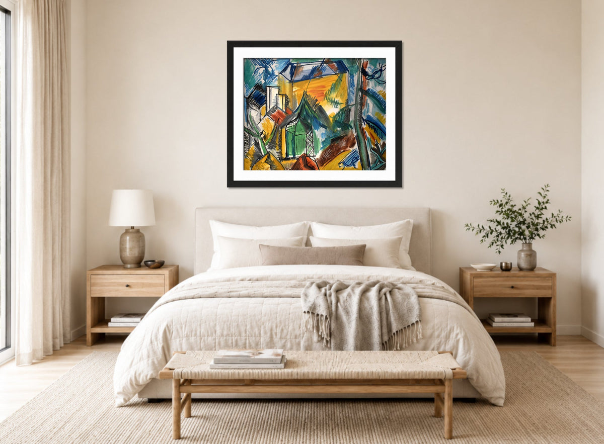 Raoul Dufy Print, 060 Le jardin abandonné (1945)_10x8 displayed above a bed