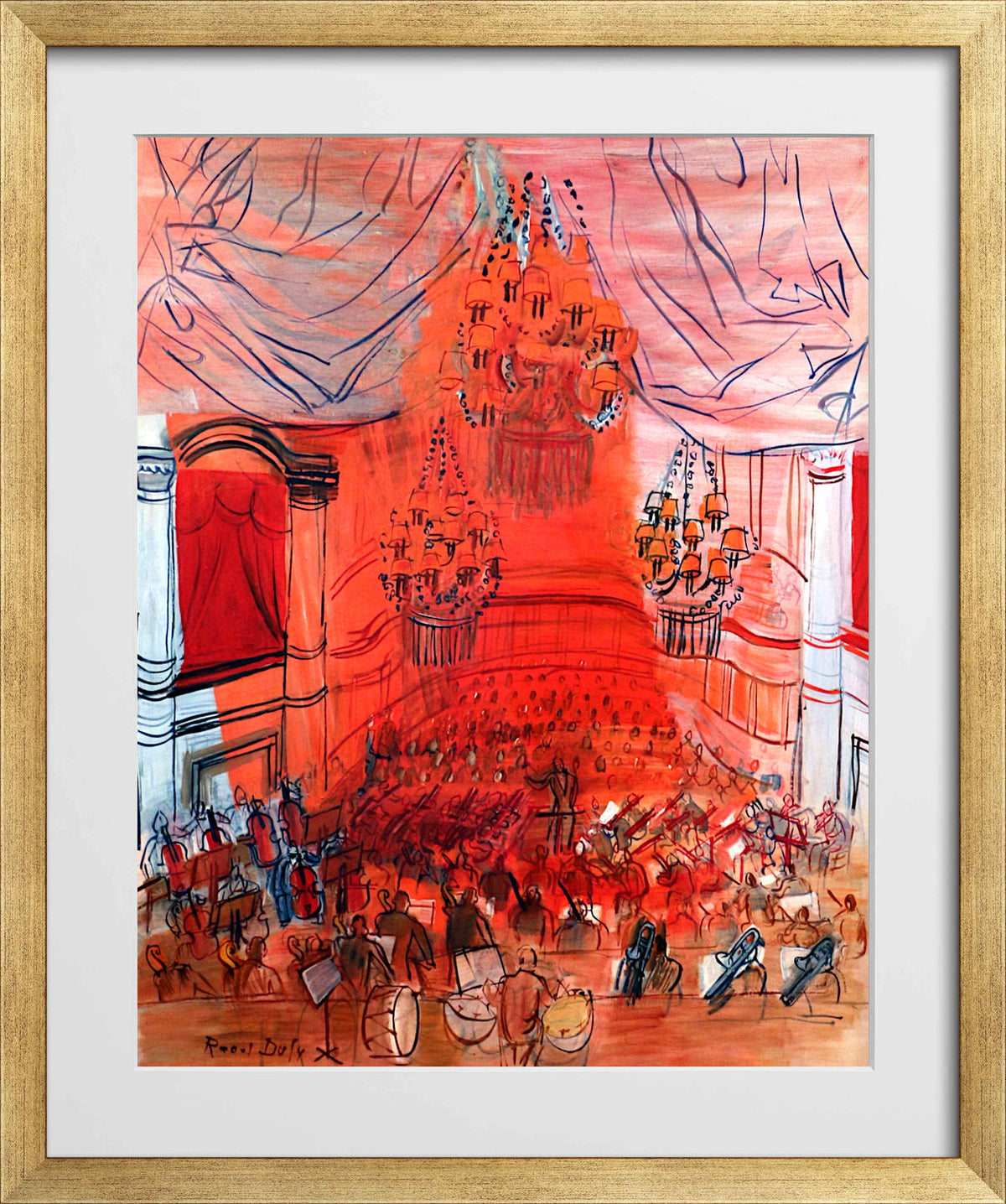 Raoul Dufy Print, 081 orchestra rossa_10x8 in a gold frame