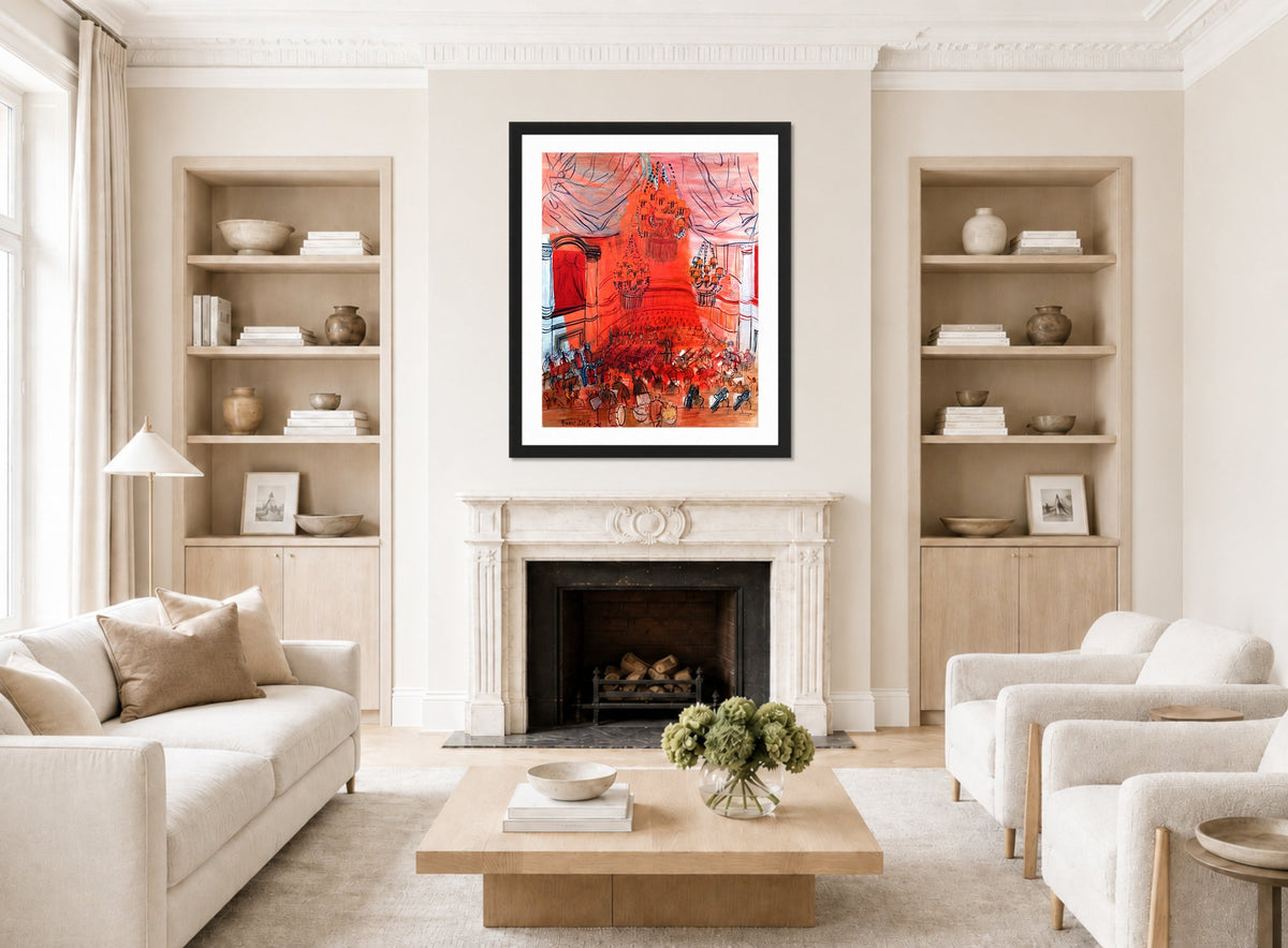 Raoul Dufy Print, 081 orchestra rossa_10x8 displayed in a Scandinavian living room