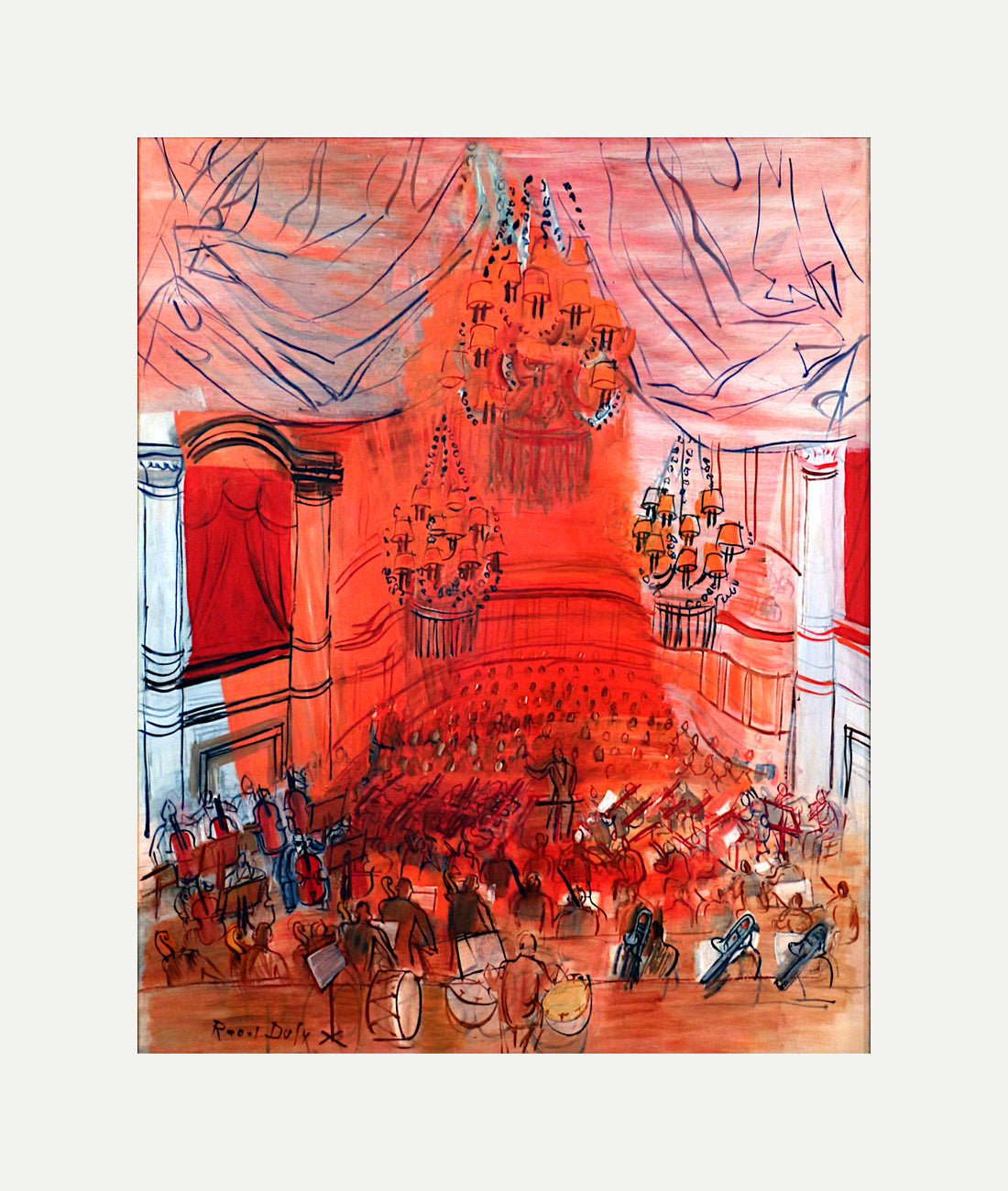 Raoul Dufy Print, 081 orchestra rossa_10x8 with an off-white border for rolled canvas