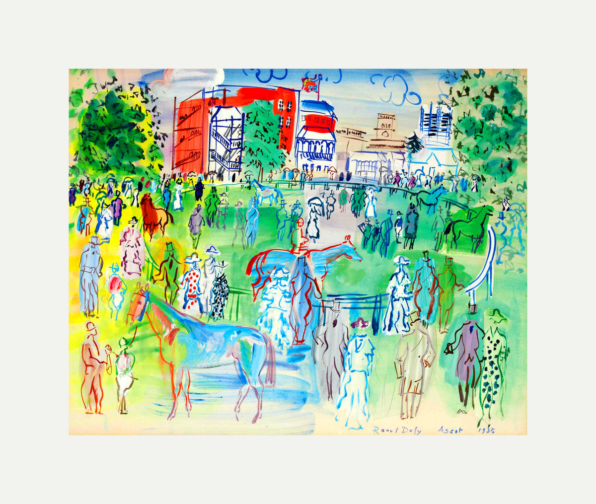 Raoul Dufy Print, 082 Paddock et turfistes à Ascot (1935)_10x8 with an off-white border for rolled canvas