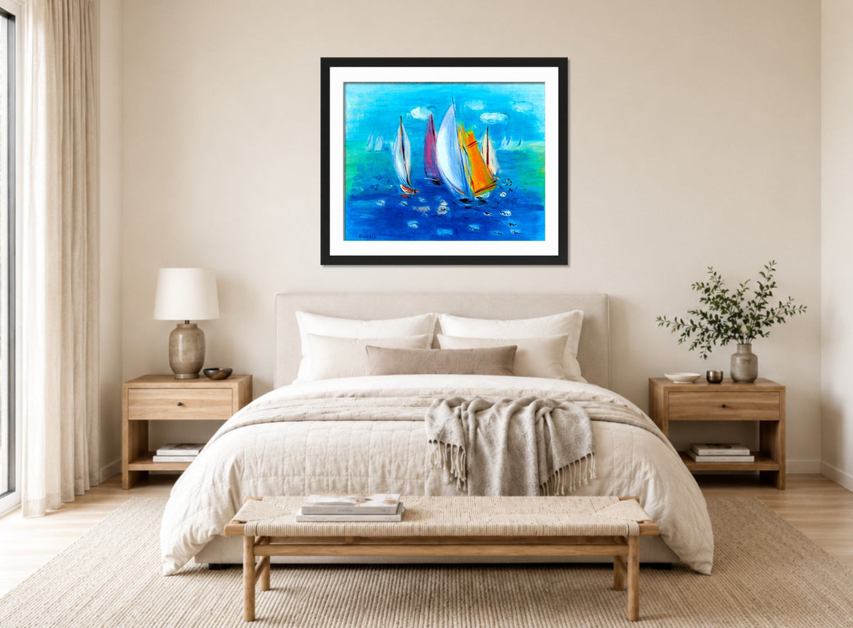 Raoul Dufy Print, 092 Régates des six mètres_10x8 displayed above a bed
