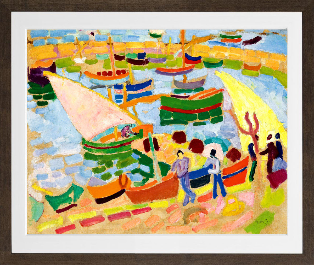 Raoul Dufy Print, 097 Sailboats and boats in the harbor (1907)_10x8 in a brown frame