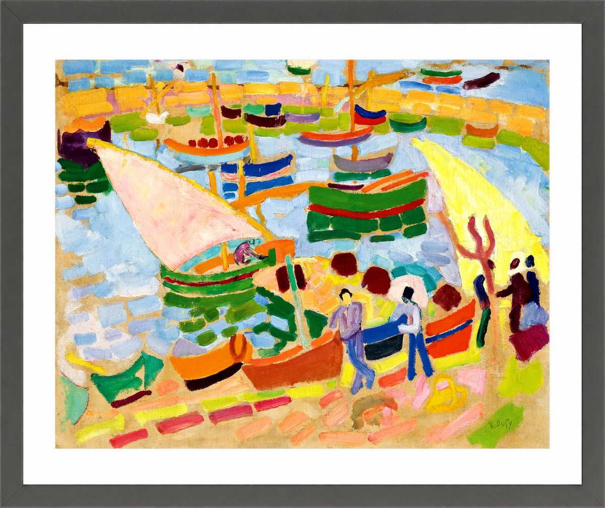 Raoul Dufy Print, 097 Sailboats and boats in the harbor (1907)_10x8 in a dark grey frame