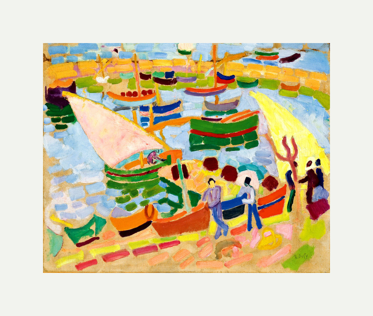 Raoul Dufy Print, 097 Sailboats and boats in the harbor (1907)_10x8 with an off-white border for rolled canvas