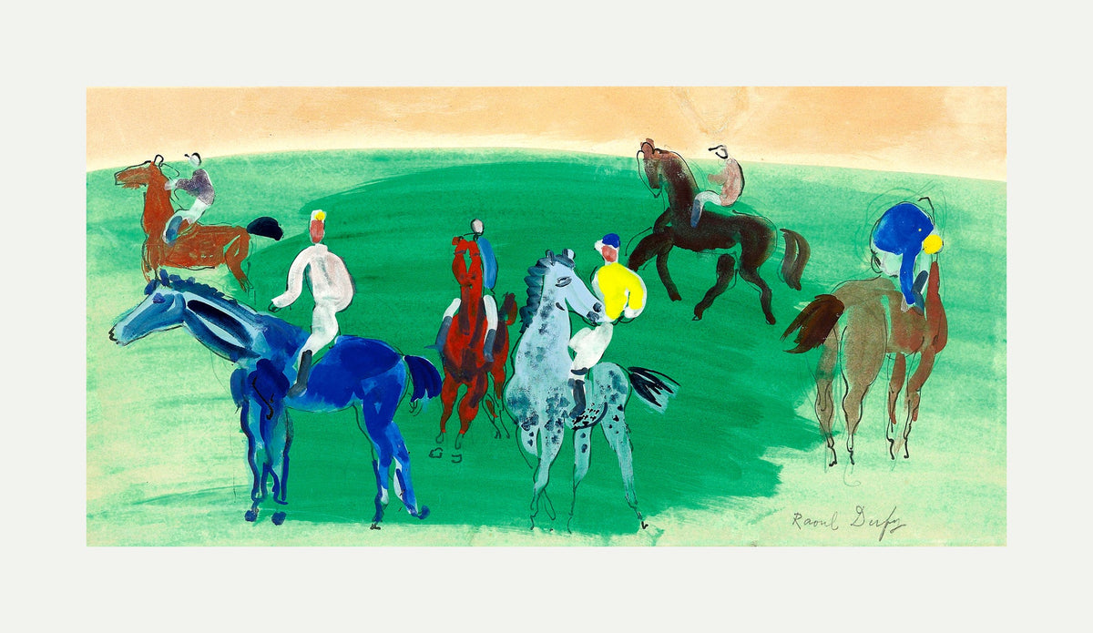Raoul Dufy Print, 102 Six cavaliers et jockeys_16x8 with an off-white border for rolled canvas