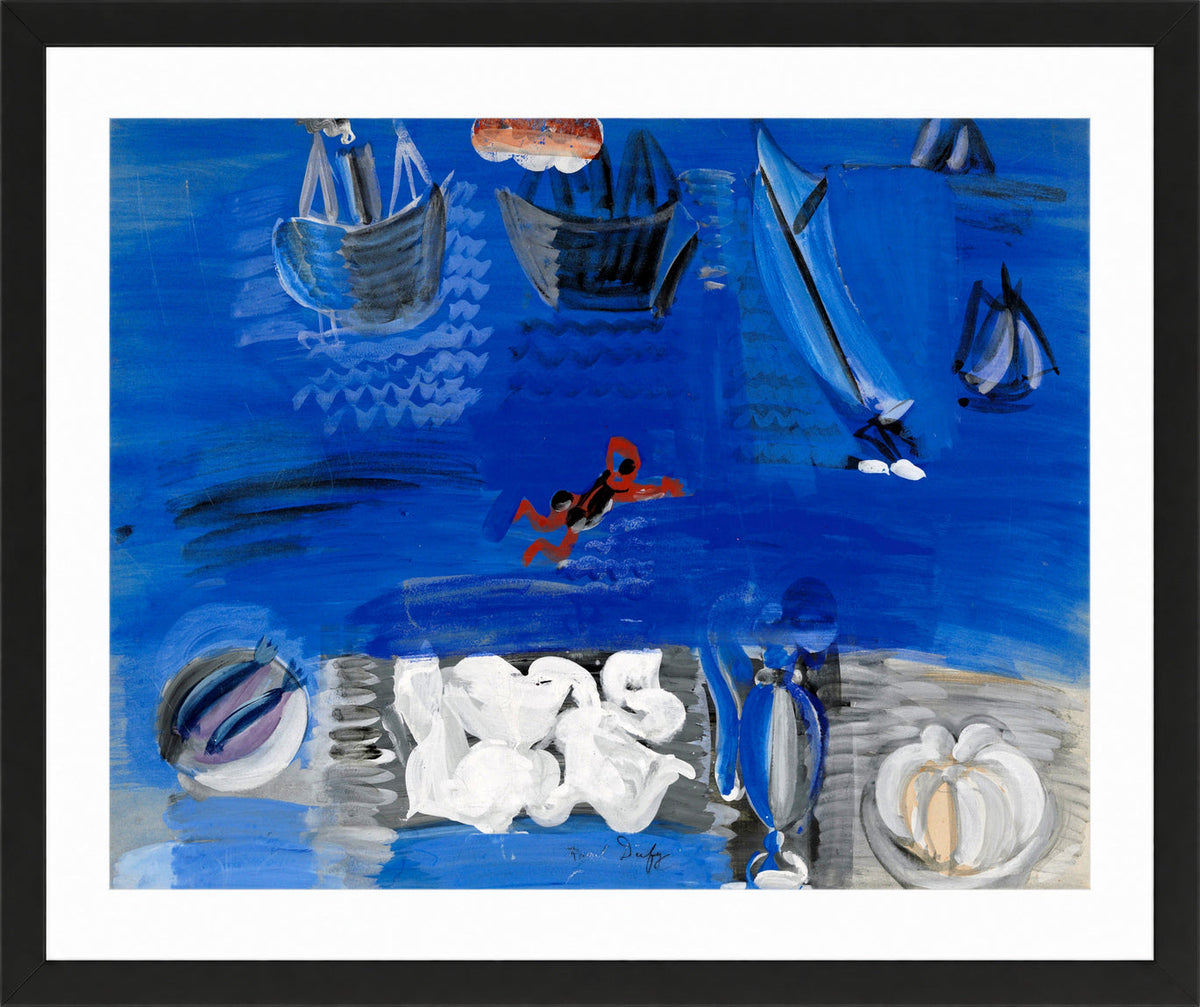 Raoul Dufy Print, 104 Still life and boats (circa 1923)_10x8 in a black frame