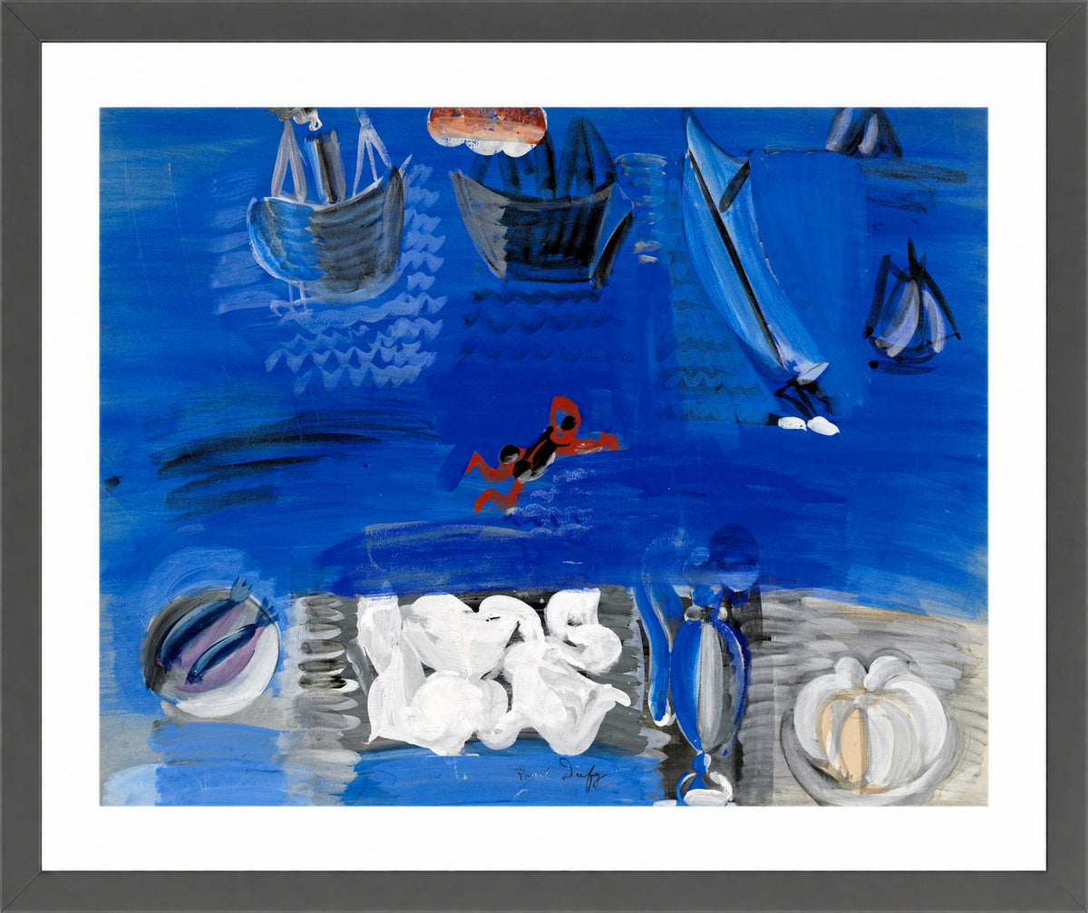 Raoul Dufy Print, 104 Still life and boats (circa 1923)_10x8 in a dark grey frame