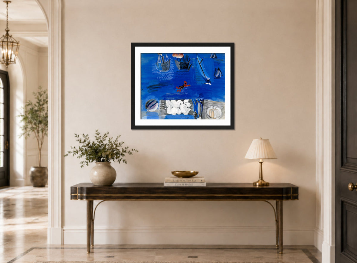 Raoul Dufy Print, 104 Still life and boats (circa 1923)_10x8 displayed above a console table