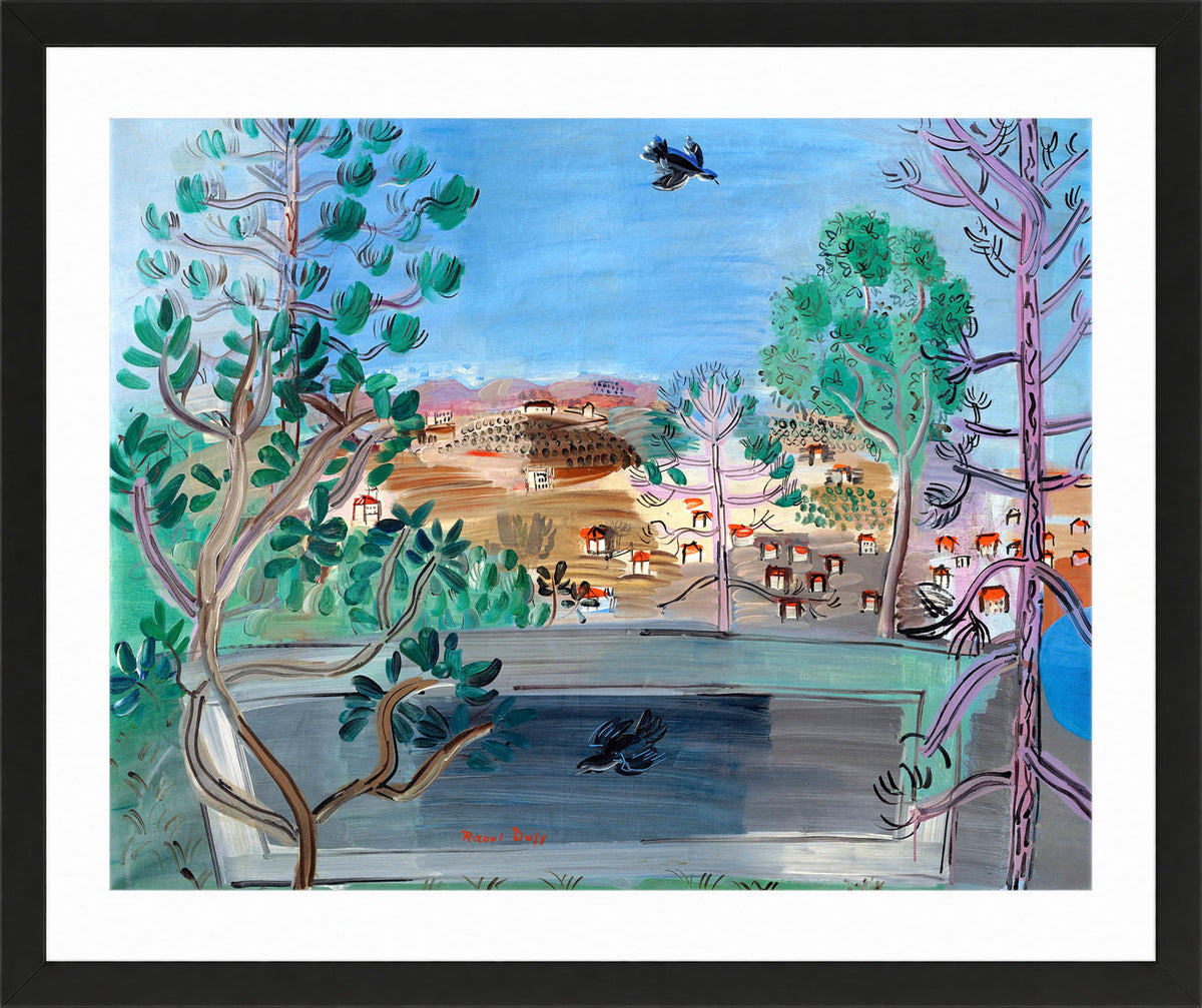 Raoul Dufy Print, 122 The reservoir at Golfe-Juan, with the bird (1927)_10x8 in a black frame